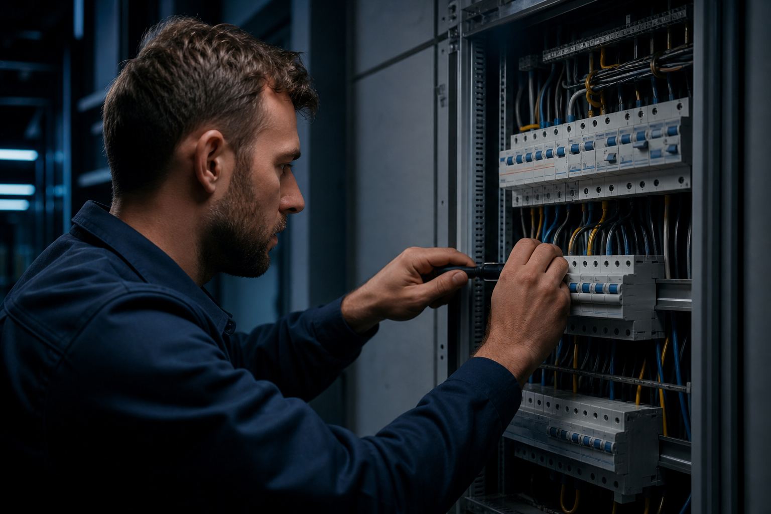 Electrician working on a distribution board